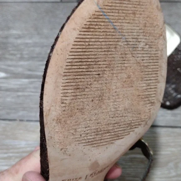 White House Black Market brown leather python print sandals. Size 8.5. mint - Picture 10 of 12